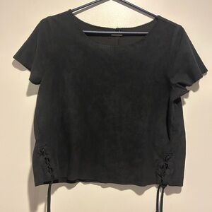 Hollister Black Flutter Sleeve Crop Tie Front Tee